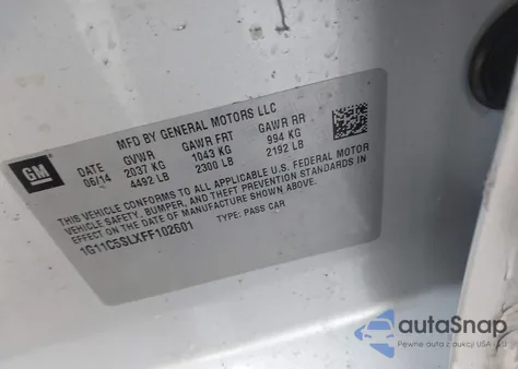 2015 Chevrolet Malibu 1Lt from USA, damaged, VIN 1G11C5SLXFF102601